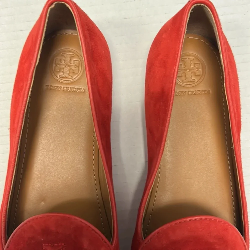 Tory Burch suede red loafers